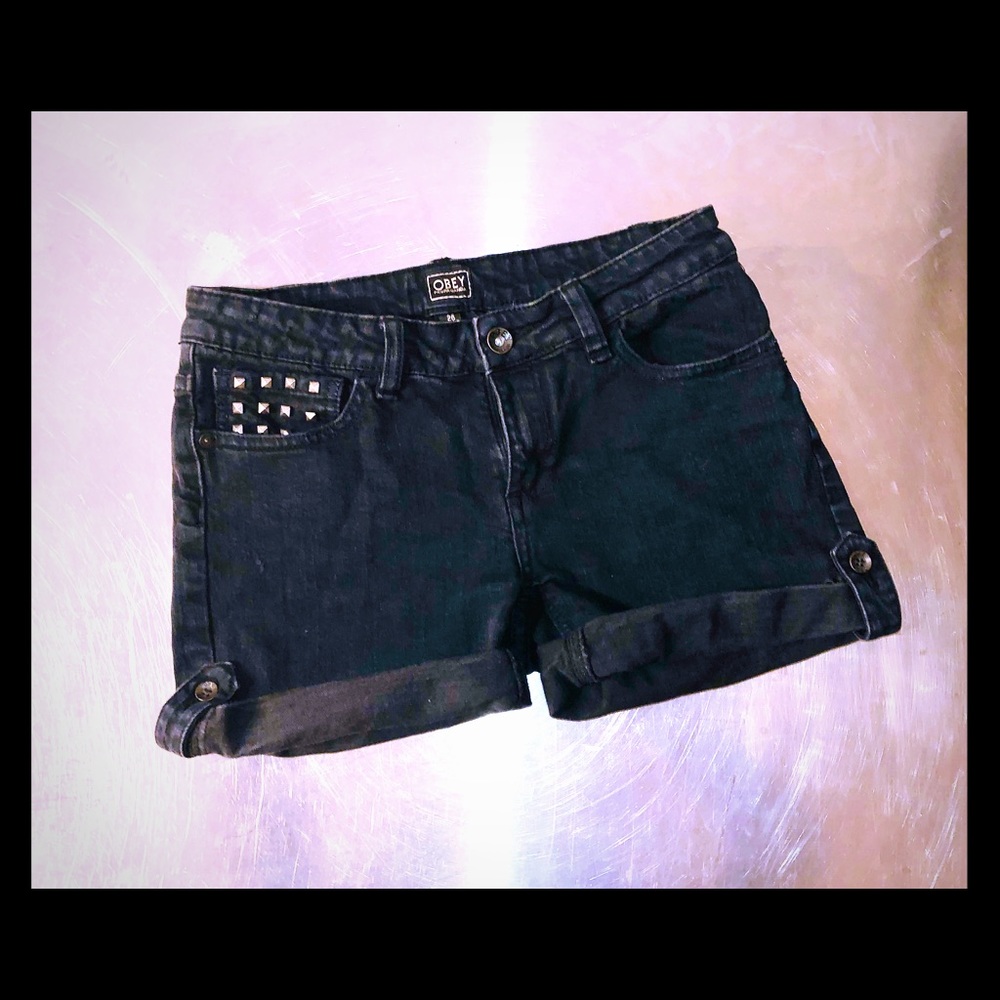 *Studded* OBEY Black Denim Shorts